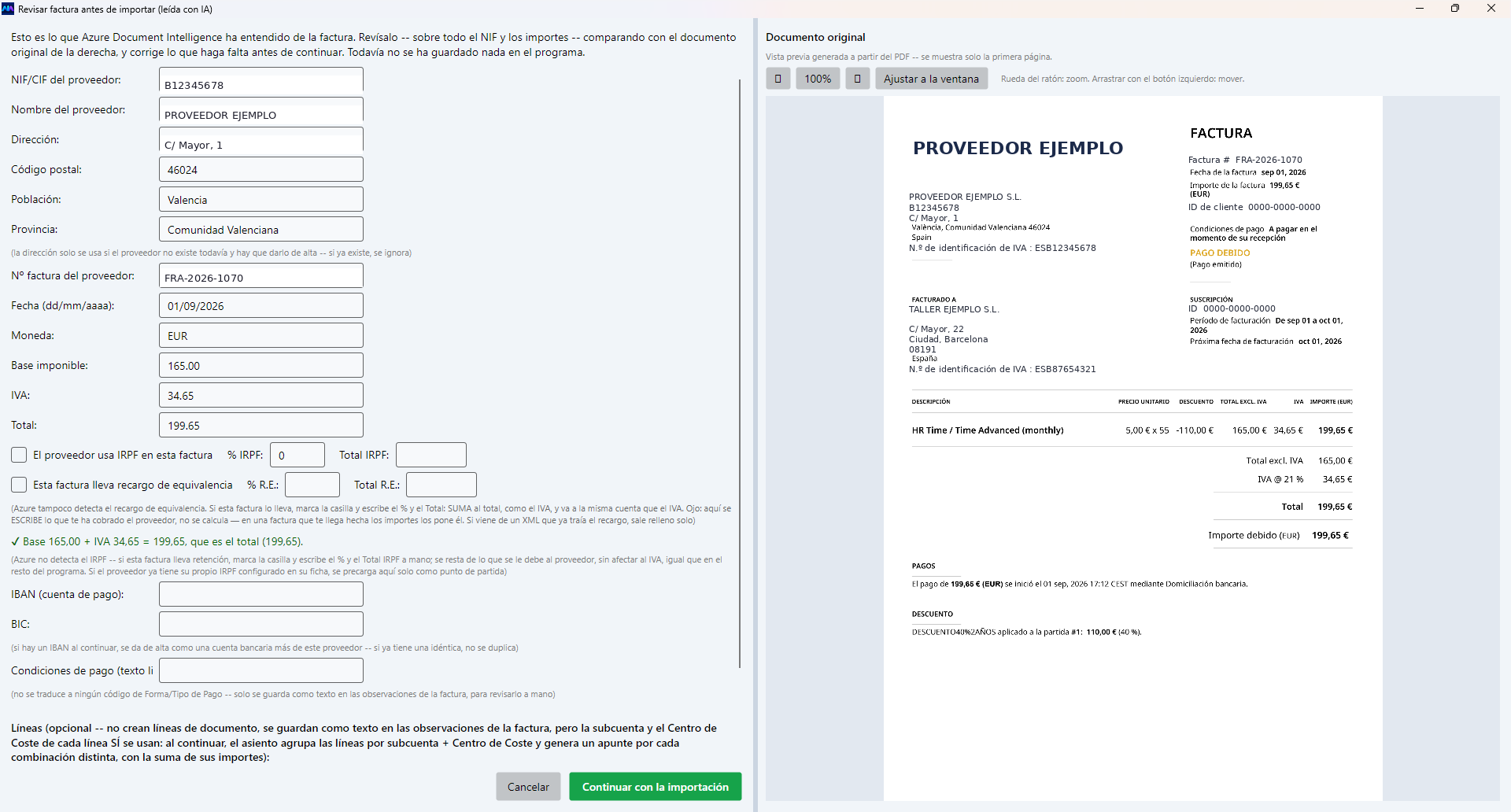 A la izquierda lo que ha leído la IA; a la derecha el documento original para comparar.