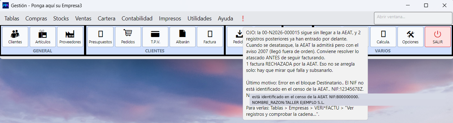 Al pasar el ratón por encima, el aviso explica qué pasa y qué conviene hacer.