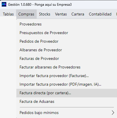 El menú Compras, con todo lo que se puede hacer desde él.